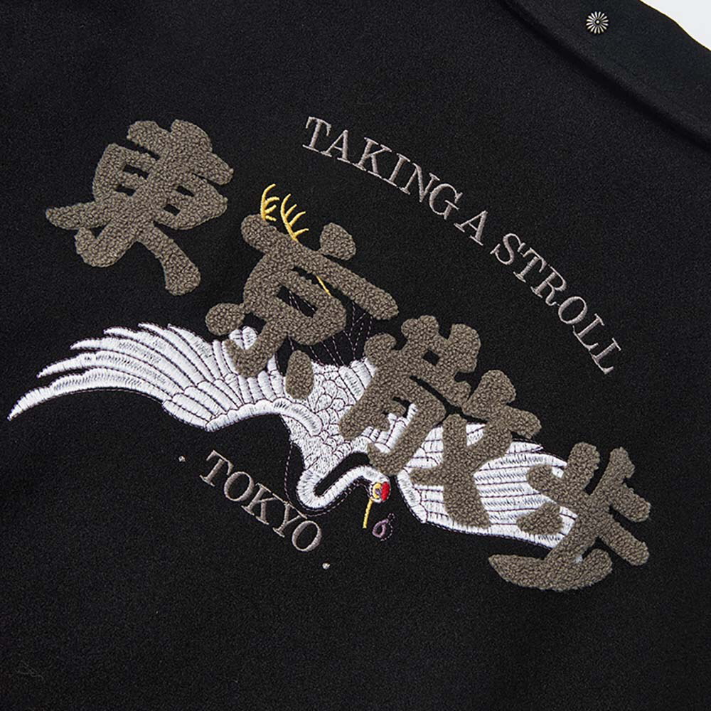 東京散步白鶴皮拼袖棒球外套