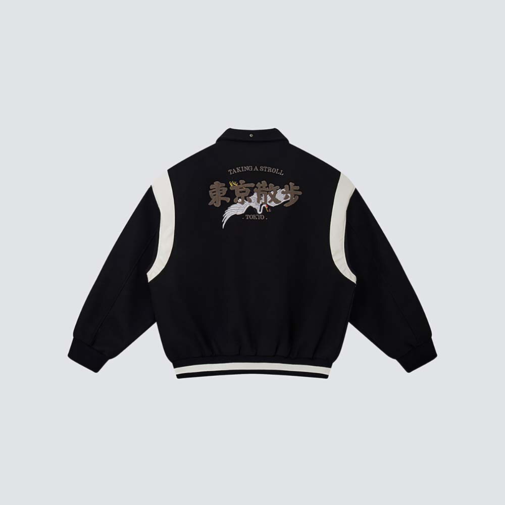 東京散步白鶴皮拼袖棒球外套