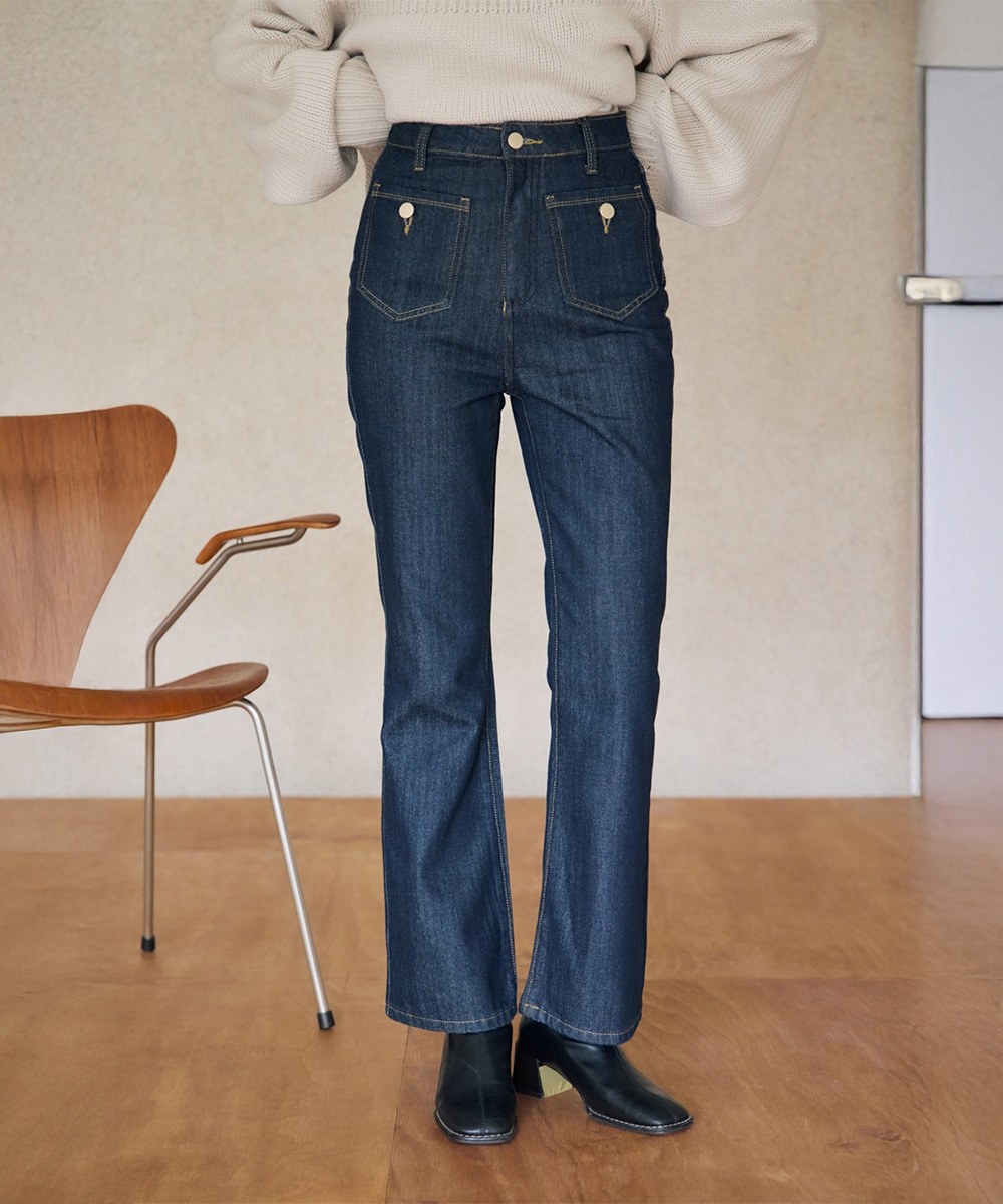 guten made 小腿加長!雙口袋金釦收小腹喇叭褲