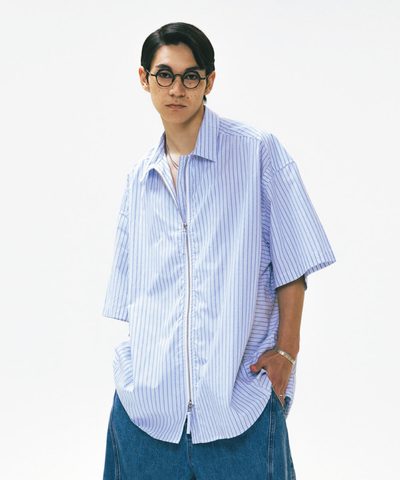 條紋拉鍊襯衫 Striped Zip up Half Shirt