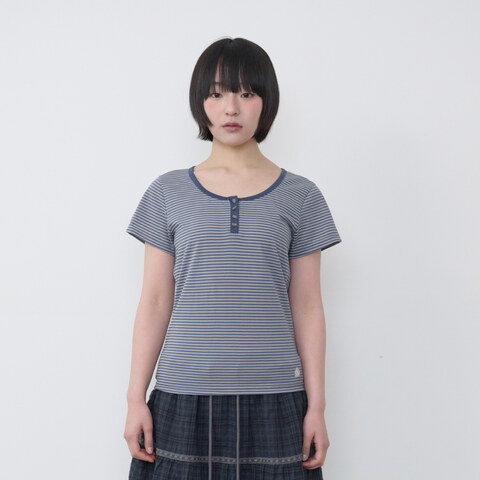 BAUF0104-261 條紋短袖上衣 Henley Neck Slim Fit T-Shirt