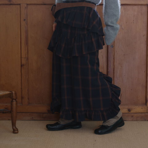 午夜格紋花邊長裙