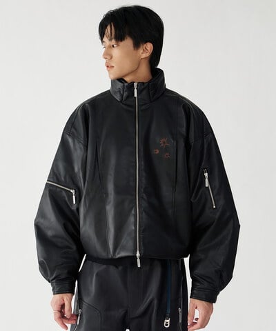 melsign聯名皮感立領鋪棉外套