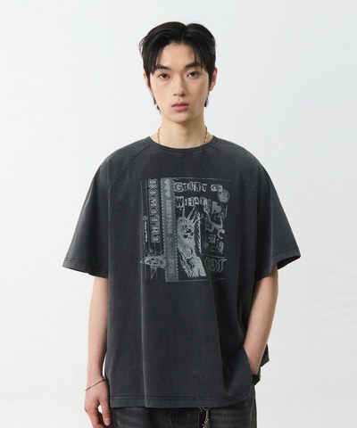 印花上衣 RAGLAN COLOR BLOCK PIGMENT ARTWORK SHORT SLEEVE T-SHIRT