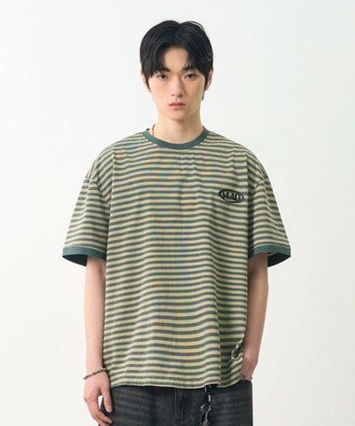 條紋T恤 BLEND STRIPED RINGER HALF T-SHIRT