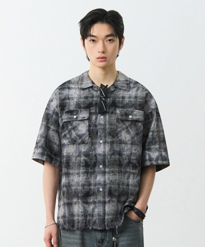 開領格紋襯衫 CUT-OFF HALF CHECK SHIRT