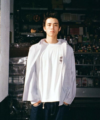 拼接打褶直條襯衫 PANELLED STRIPE SHIRT