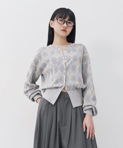 菱格紋針織開襟衫