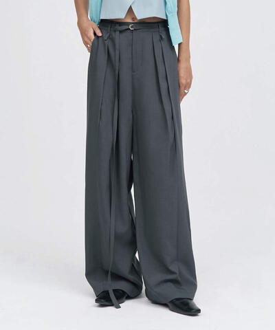 側剪接打摺寬褲