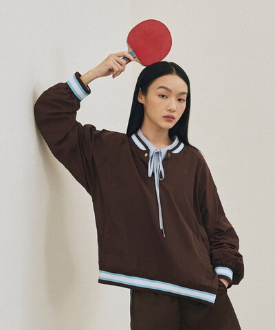 配色羅紋套頭上衣