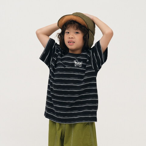 柯基狗狗滑板條紋小童TEE