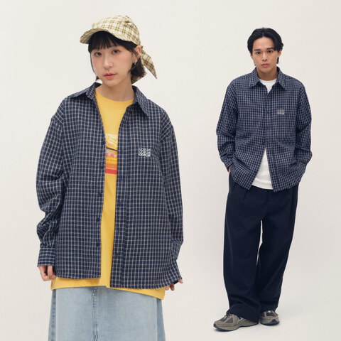 日常格紋長袖襯衫