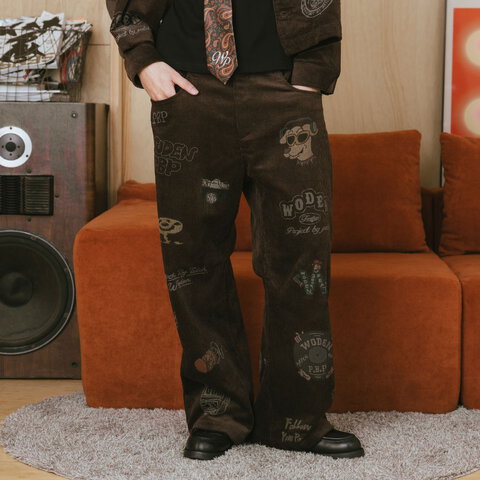 燈芯絨印花直筒褲 Senior cords Corduroy Pants