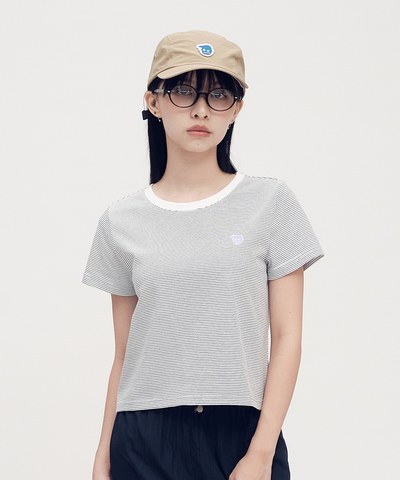 小P社長條紋合肩短TEE