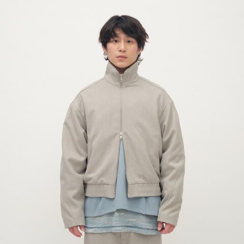 Timelly毛料立領拉鍊夾克