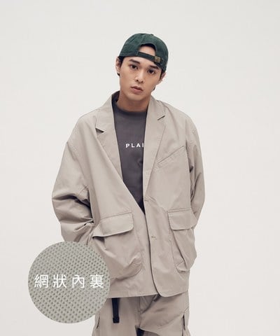 防潑水機能多口袋寬鬆西裝外套