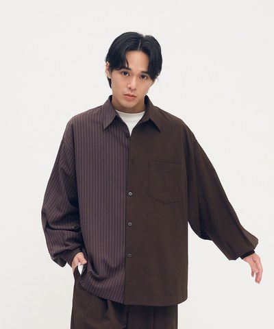 西料條紋可拆襯衫