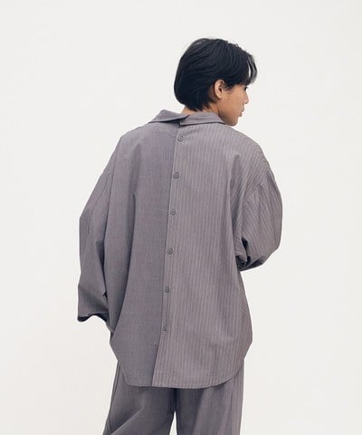 西料條紋可拆襯衫