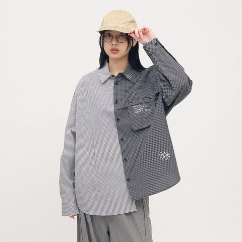 clip by clip 方格紙拼接襯衫