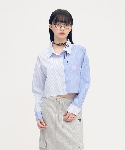 小P社長短版拼接條紋襯衫