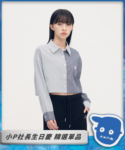 小P社長短版拼接條紋襯衫
