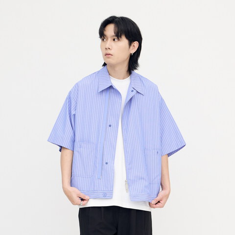 寬鬆條紋拉鍊襯衫