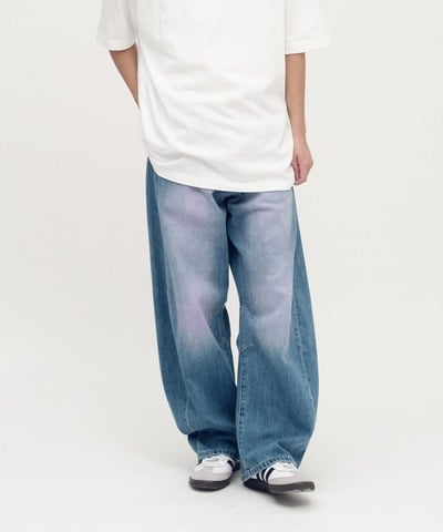 打褶闊腿牛仔褲