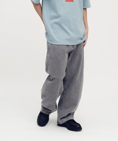 打褶闊腿牛仔褲