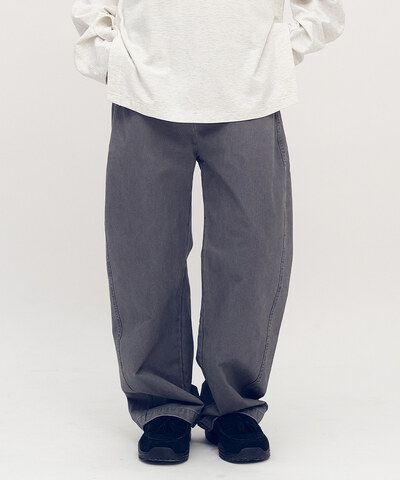 Timelly 弧線剪裁水洗繭形褲