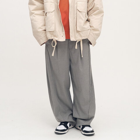 西料條紋闊腿褲