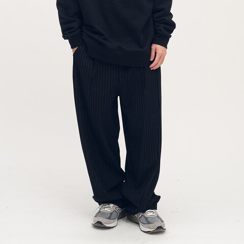 西料條紋闊腿褲