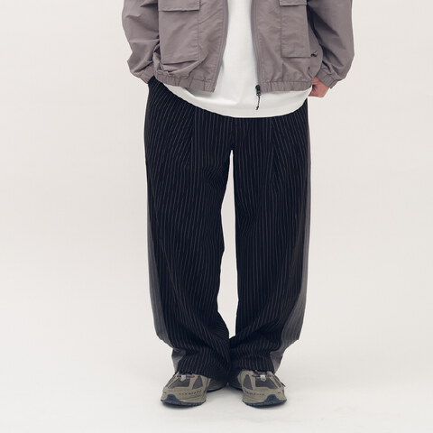 西料條紋拼接落地長褲