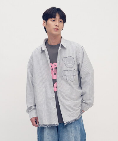 小P社長拼布長袖襯衫