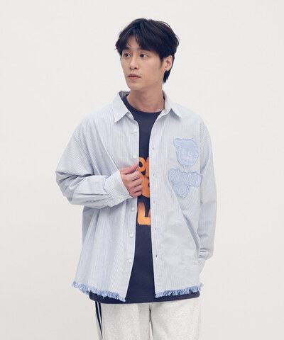 小P社長拼布長袖襯衫