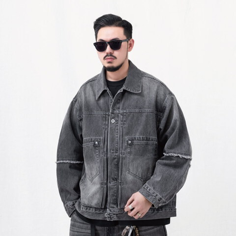 限定抽鬚牛仔外套 vintage washed frayed denim jacket