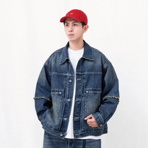 限定抽鬚牛仔外套 vintage washed frayed denim jacket