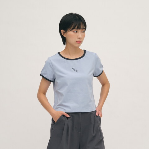SAA0049-262 流星刺繡拼接合肩TEE