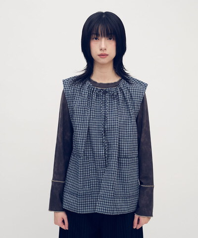 格紋綁帶抽繩背心