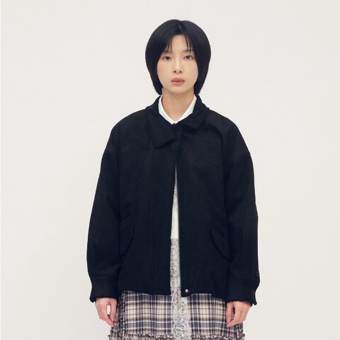 立領氣球下擺麂皮外套