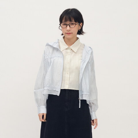 細褶透膚連帽罩衫