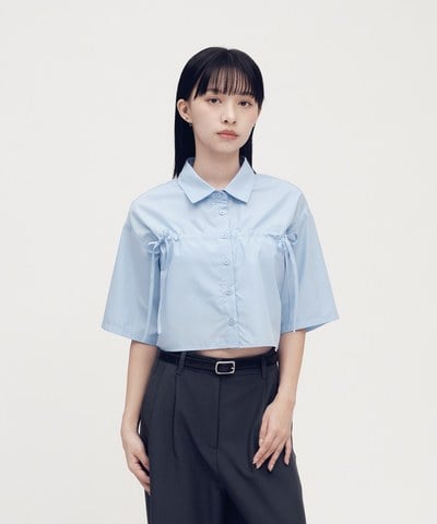 抽繩寬袖短版襯衫