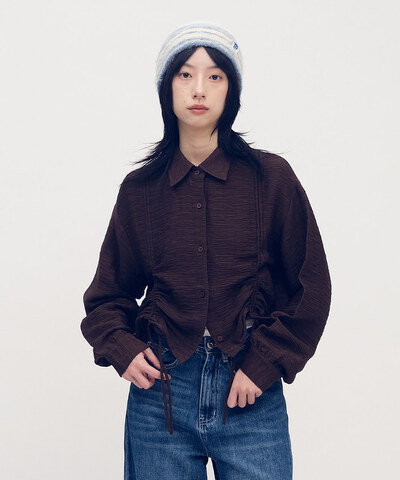 短版壓紋抽繩襯衫