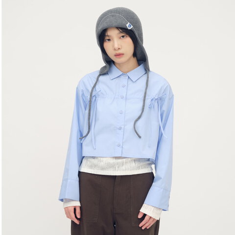 抽繩寬袖短版襯衫