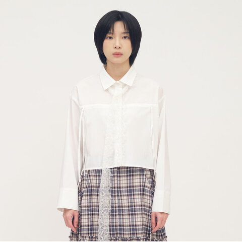 抽繩寬袖短版襯衫