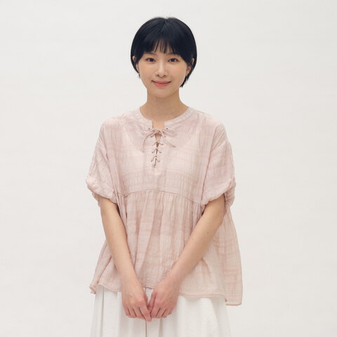 V領綁帶套頭襯衫
