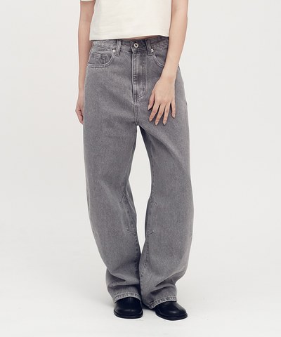 打褶闊腿牛仔褲