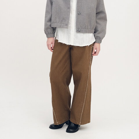 不收邊剪接水洗寬褲