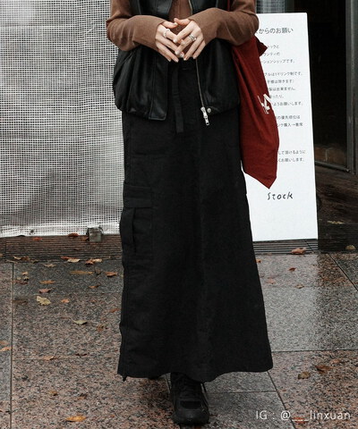 抽繩口袋工裝裙