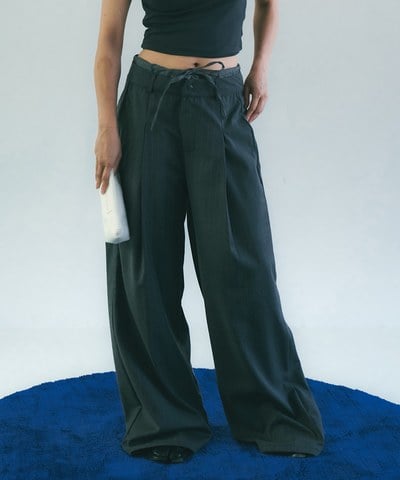 條紋直筒長褲 Double Layer Straight Trousers
