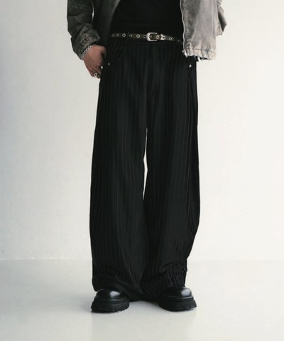 寬鬆條紋西褲 Pleated Dark Stripe Wide Trousers